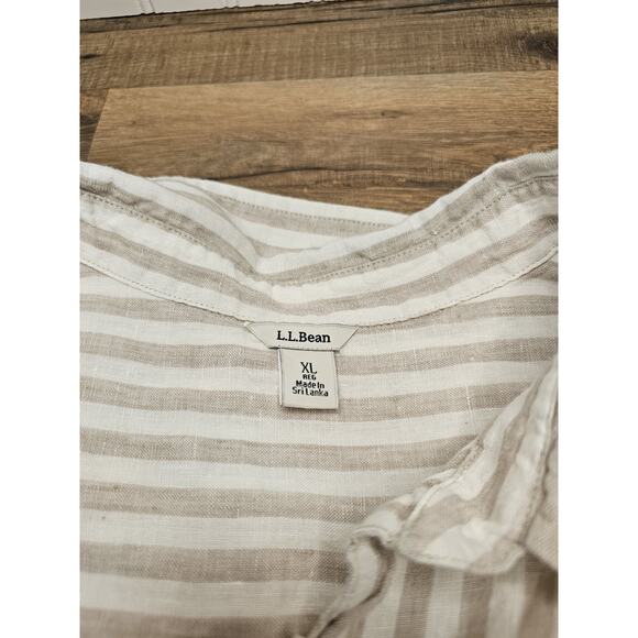 L.L Bean 100% Linen Striped Button Down Shirt Women's Size L Nautical Preppy - Picture 10 of 13
